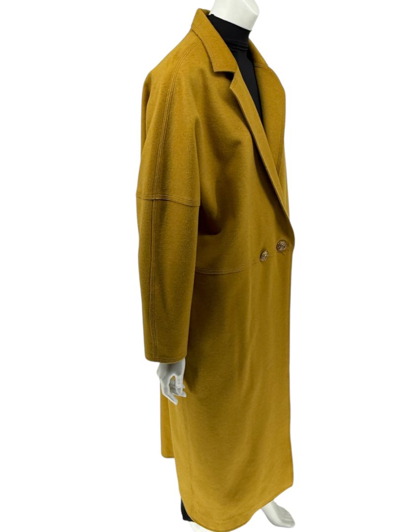 Pamella Roland Mustard Wool Cape Style Coat with Gold Buttons – Large