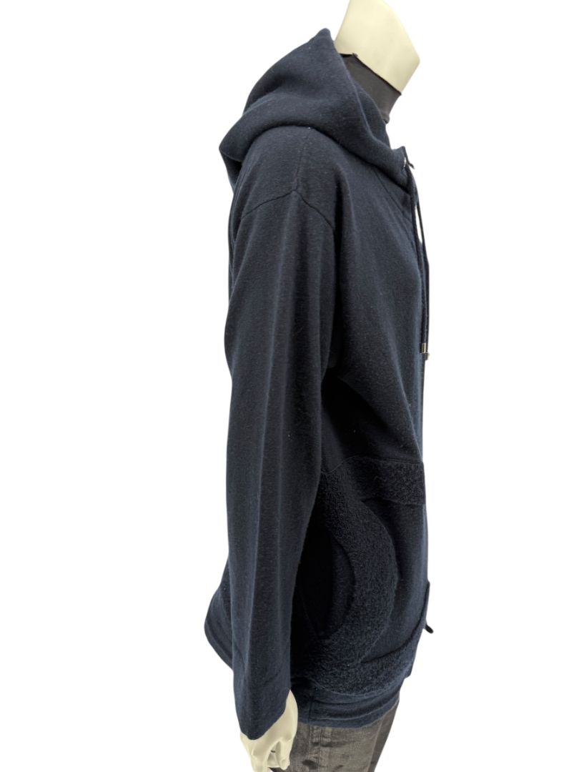 Chanel Navy Blue Cashmere Hoodie with Silver Hardware – Size 36
