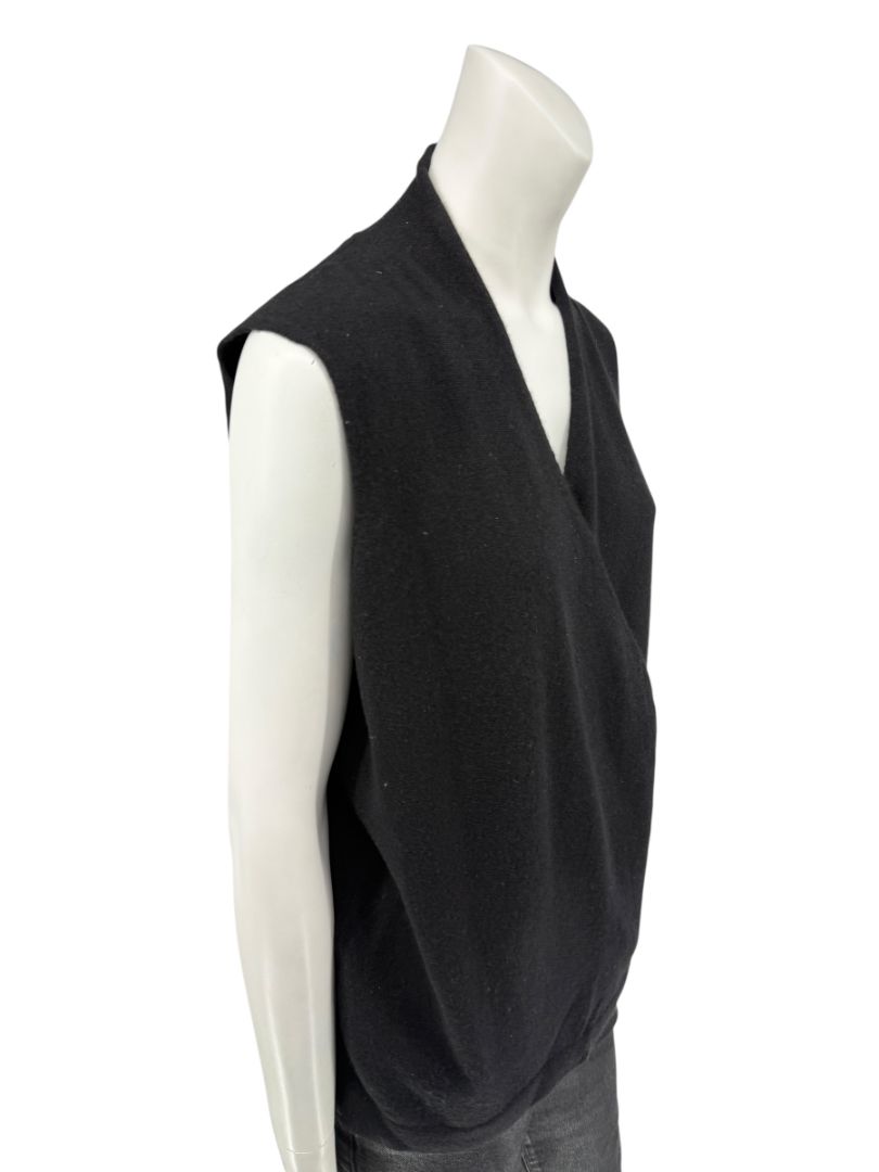 Linda Allard Ellen Tracy Black Wool Sleeveless Wrap Vest – Size L