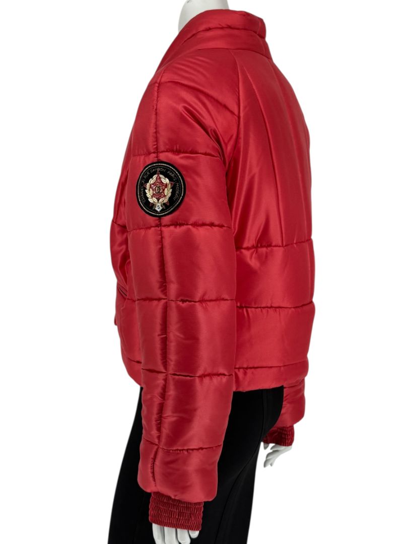 Chanel 2009 Paris Moscow Métiers d’Art Red Silk Puffer Bomber Jacket - Size 44