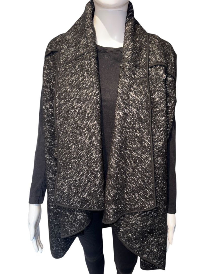 Donna Karan New York Black & White Wool Blend Sleeveless Open-Front Cardigan – Size S