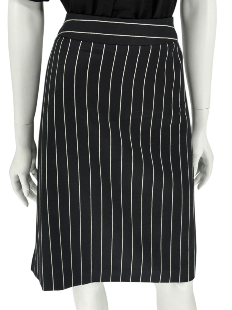 Armani Collezioni Black Pinstripe Wool Skirt – Size 12
