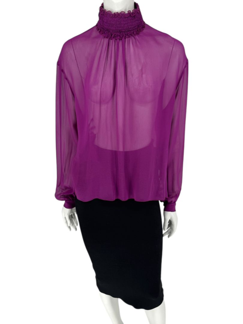 Chanel Fuchsia Silk High-Neck Blouse – Fall 2001 FR 42