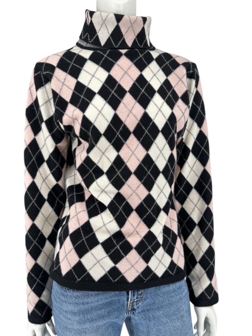 Pringle of Scotland 100% Cashmere Argyle Turtleneck Sweater – Size XL