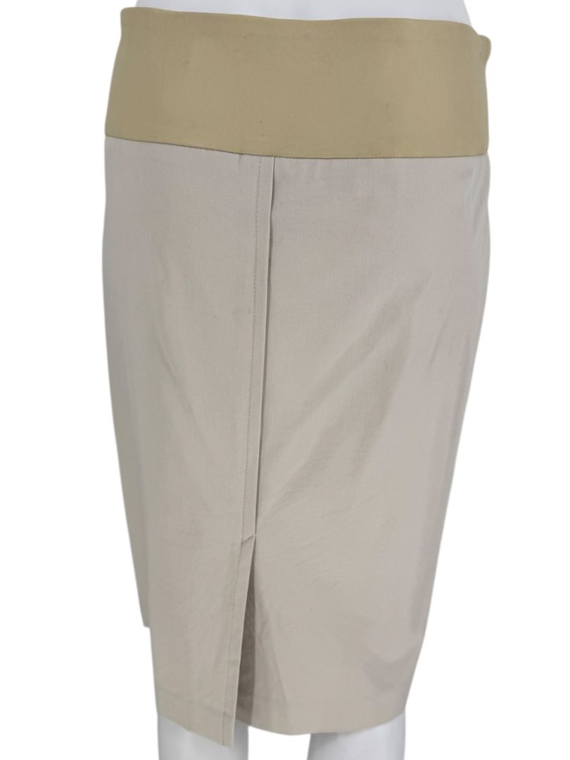 Brunello Cucinelli Beige Leather-Trim Pencil Skirt – Size IT 48 (US 12)