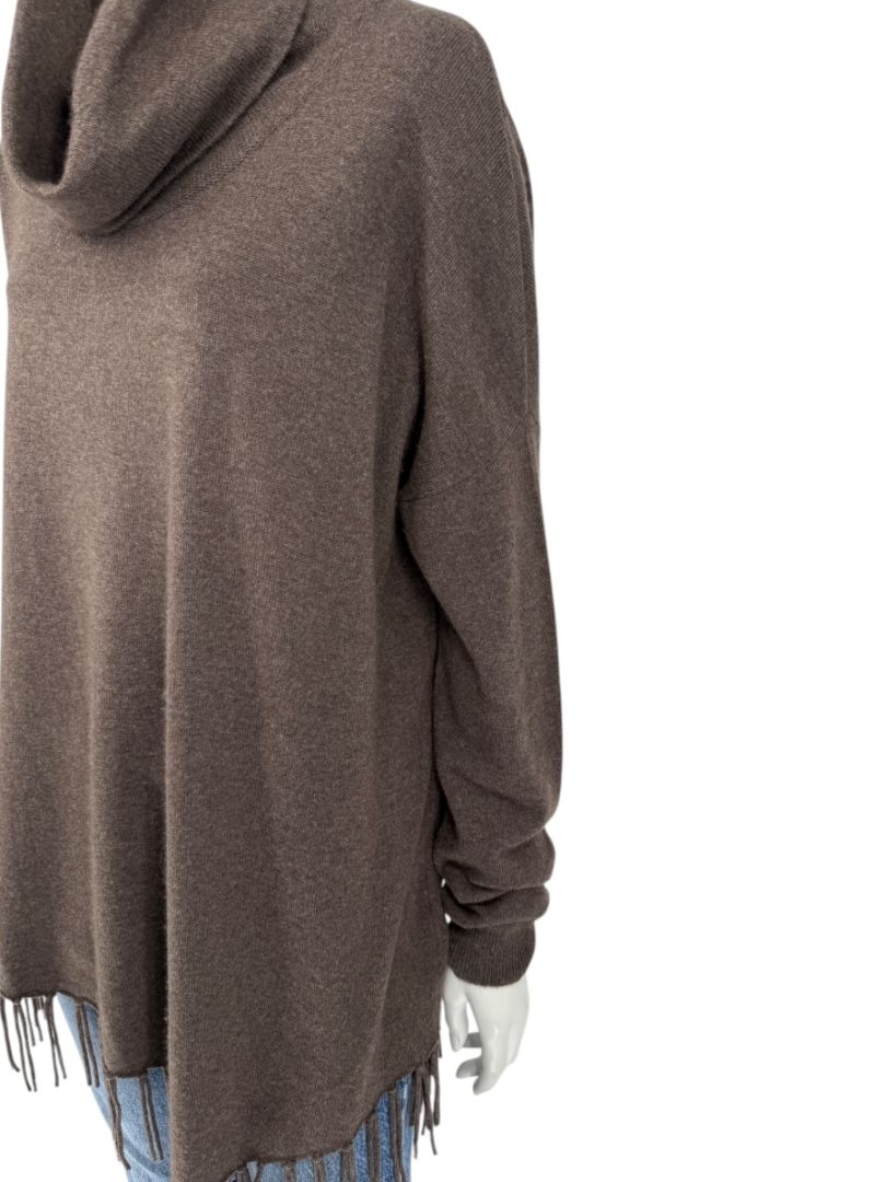 Repeat Cashmere Women’s Brown Wool-Cashmere Fringe Hem Sweater - Size L
