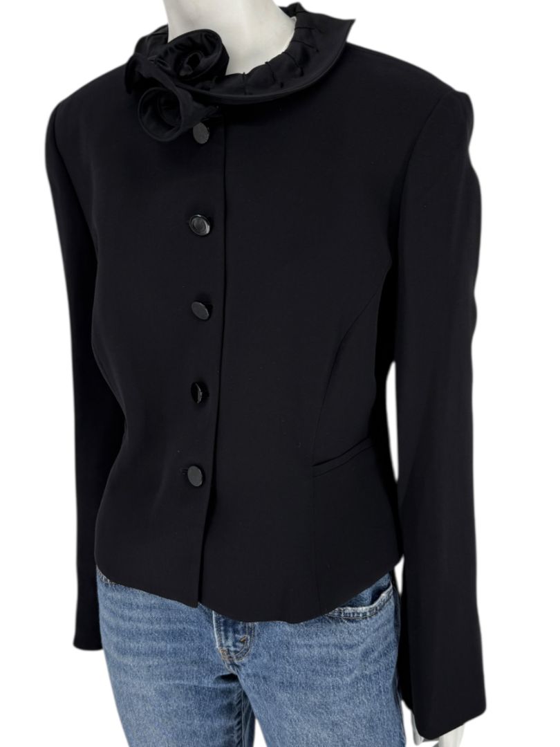 Armani Collezioni Black Rosette-Collar Tailored Jacket – Size 12