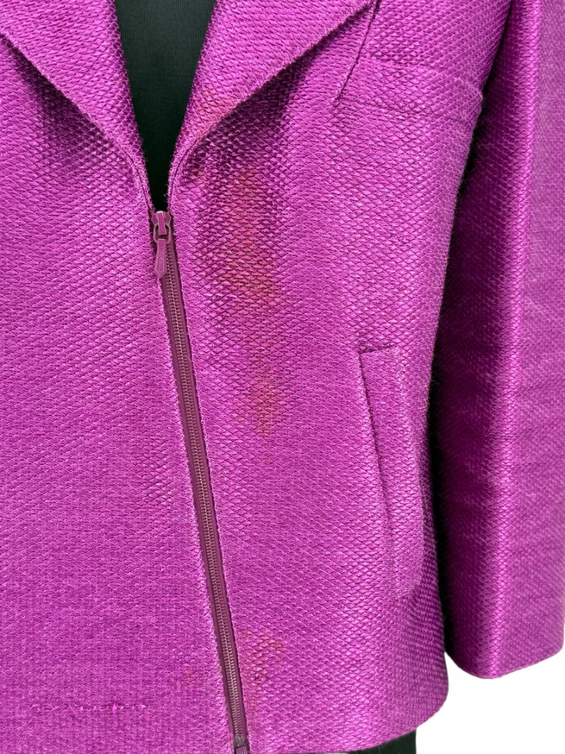 Chanel Fuchsia Textured Cotton-Blend Jacket – Size 42