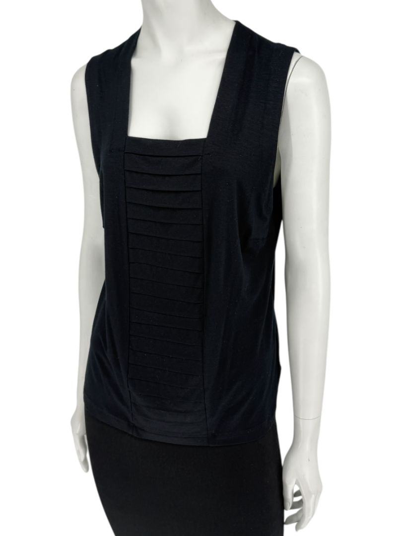 Akris Punto Black Modal-Blend Pleated Front Sleeveless Top – Size US 14
