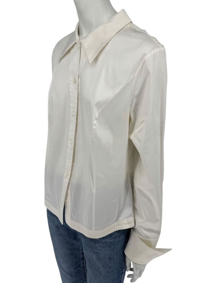 Escada White Cotton-Blend Lace-Up Back Dress Shirt – Size 42