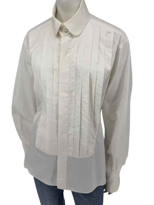 Karl Lagerfeld White Cotton Tuxedo-Style Pleated Shirt – Size 44