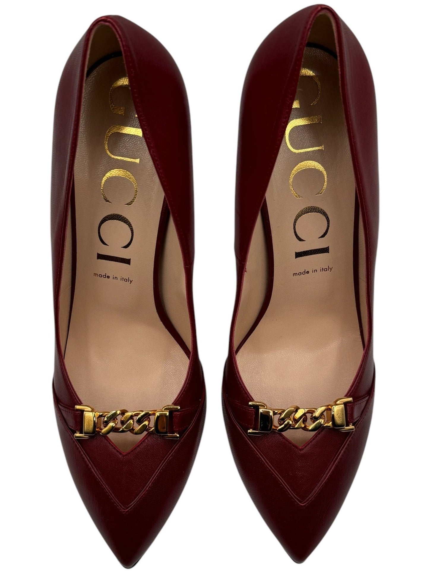 NWT Gucci Sylvie Chain Leather Pumps - Size 42