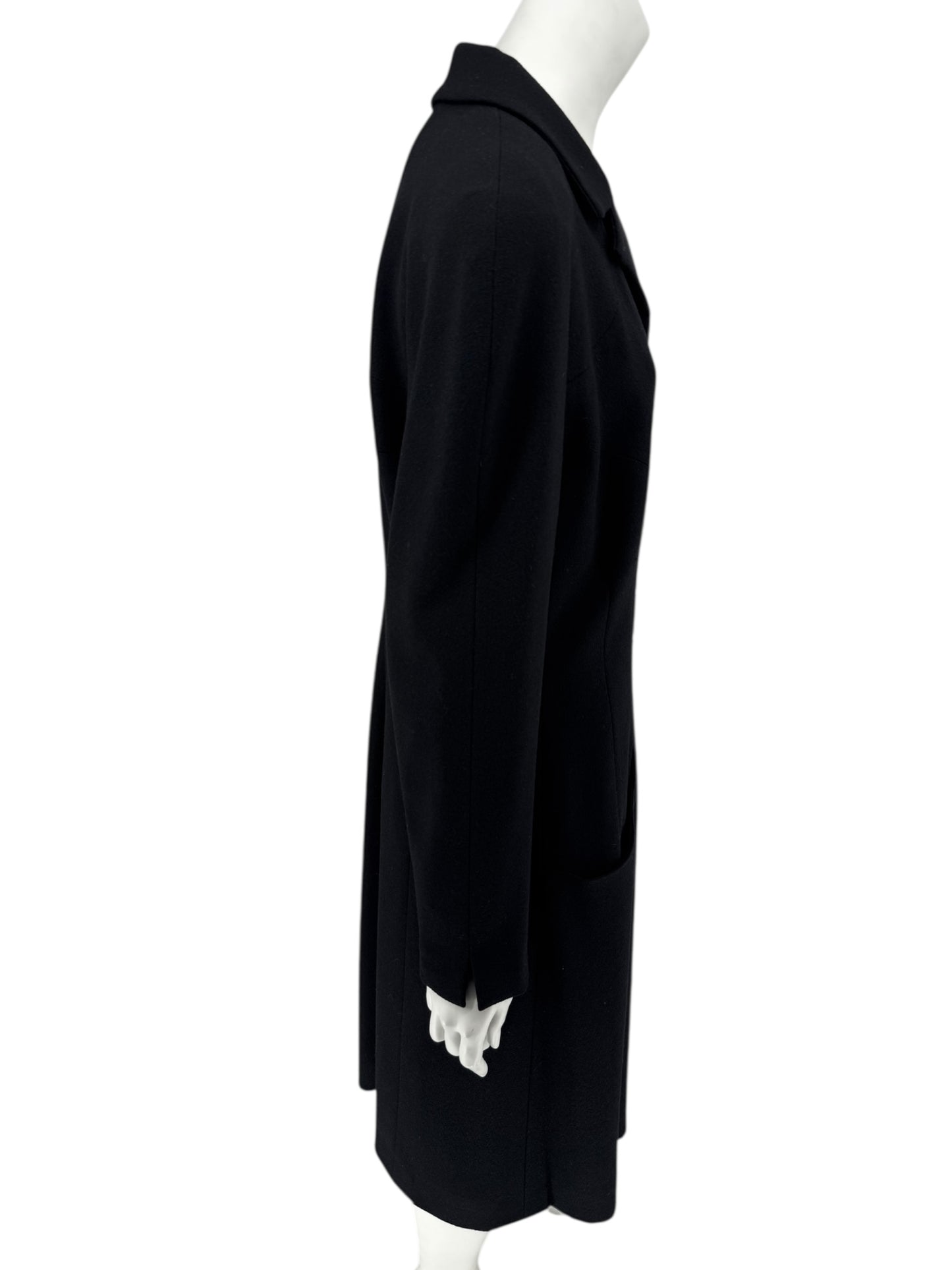 Chanel F/W 02 Long Black Wool Jacket Pearl Buttons - Size 44