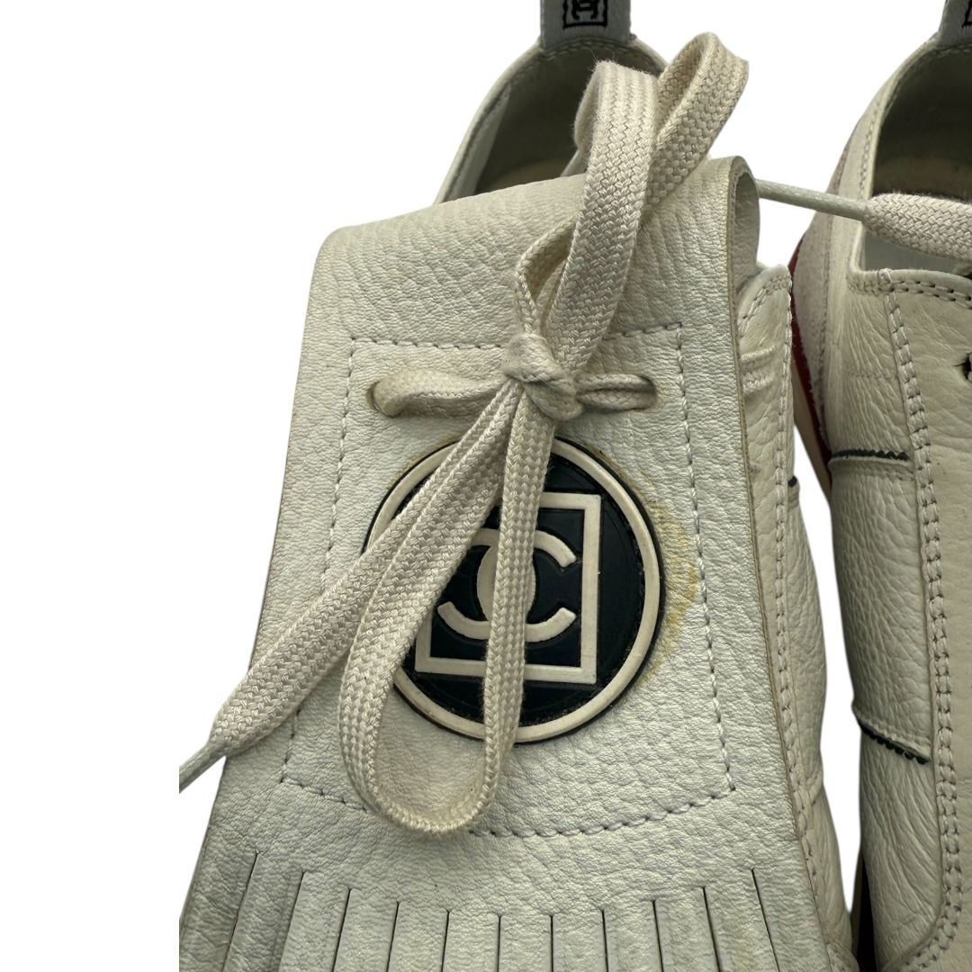 CHANEL Calfskin Fringe Golf/Tennis Sneakers in Ivory – Size 40