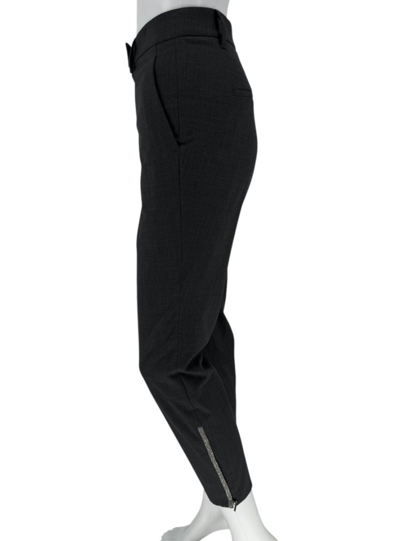 Brunello Cucinelli Grey Wool-Blend Slim Pants with Monili Trim – Size IT 44 / US 8