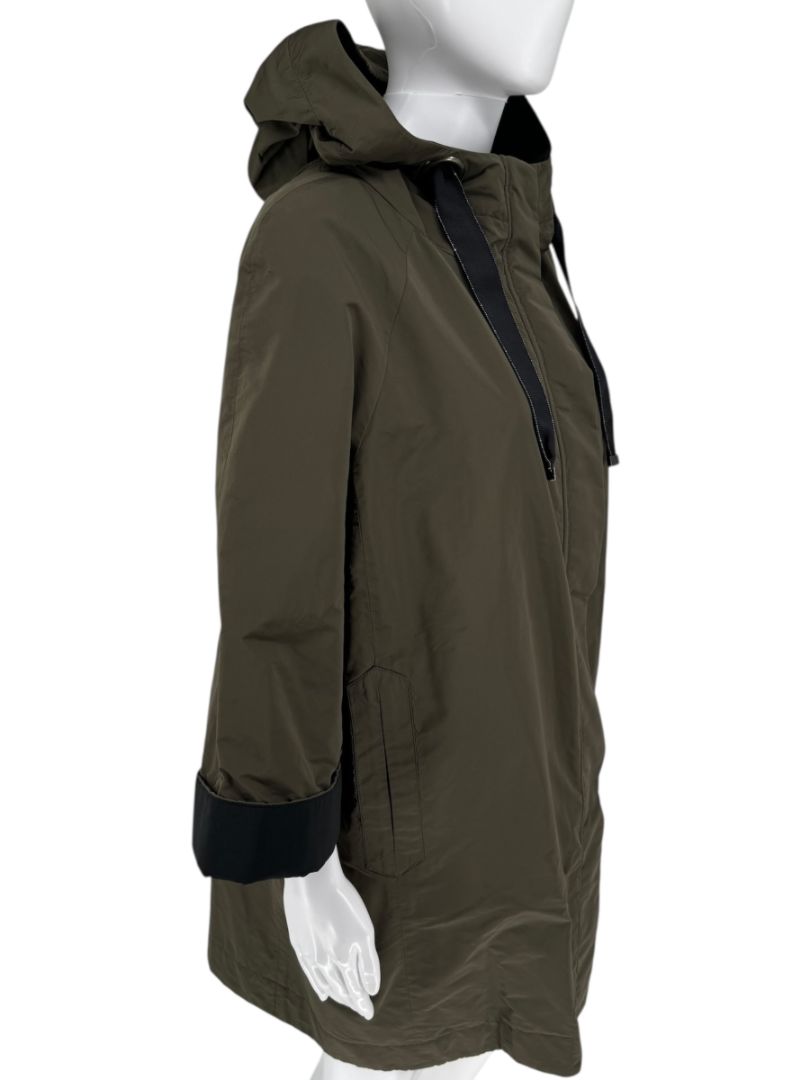 Brunello Cucinelli Olive Nylon Hooded Parka with Monili Trim - Size 10
