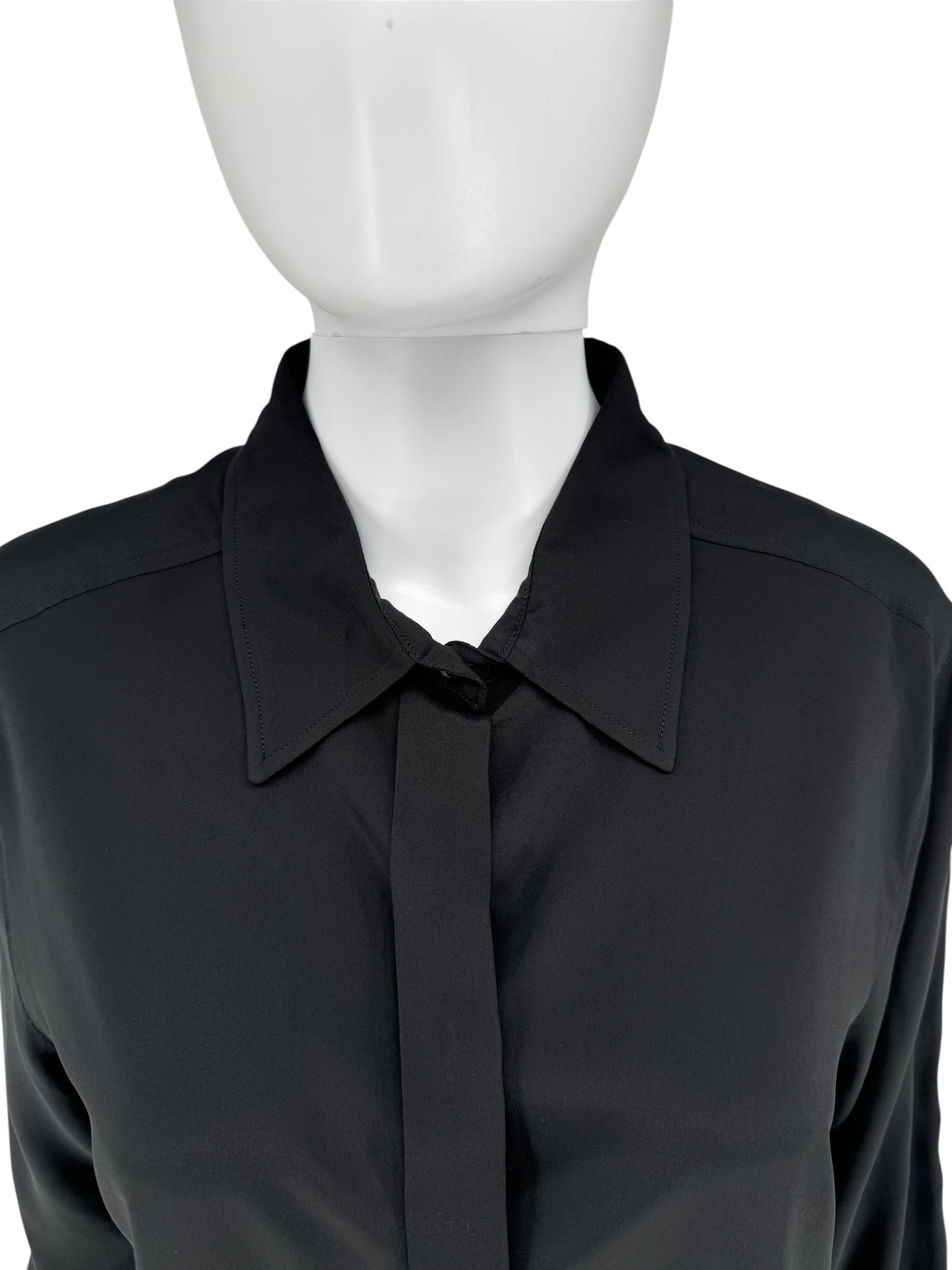 Sportmax Black Silk-Blend Concealed Placket Shirt – Size US 10 / IT 44