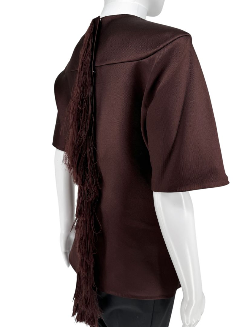 Alexander Wang Mahogany Short Sleeve Top with Fringed Back Detail