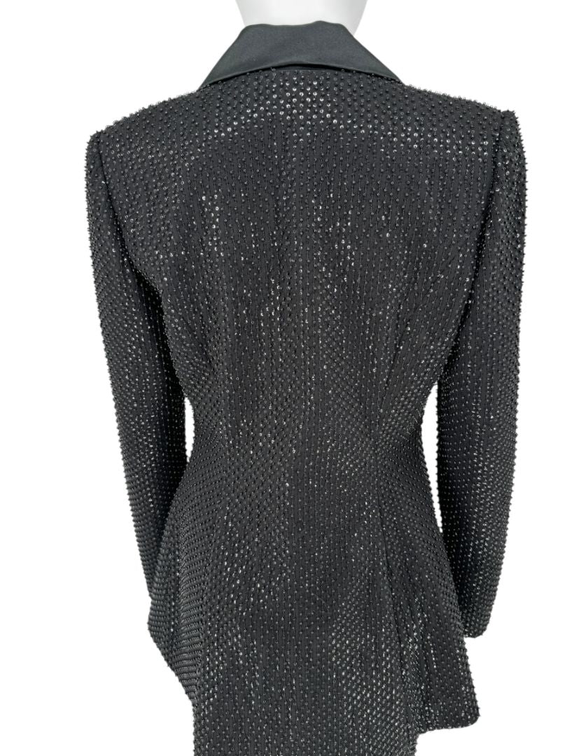 Pamella Roland Black Sequin Beaded Tuxedo Suit – Size 6