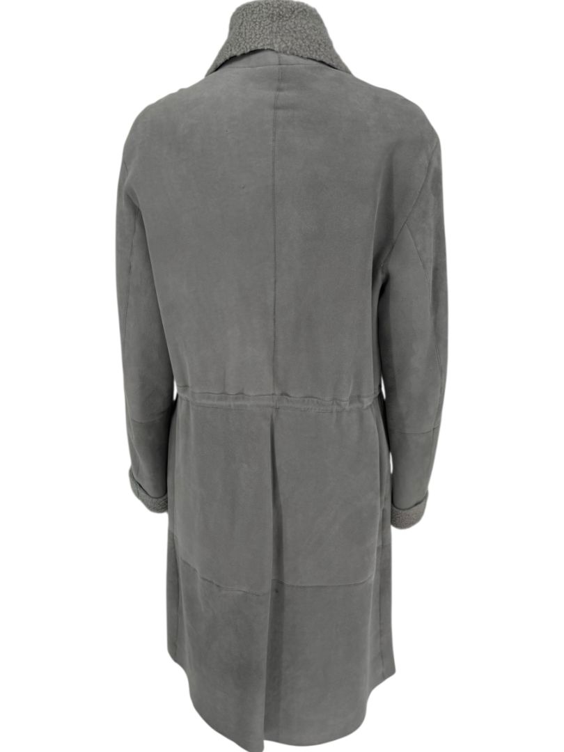 Hugo Boss Grey Shearling-Lined Suede Coat – Size Large