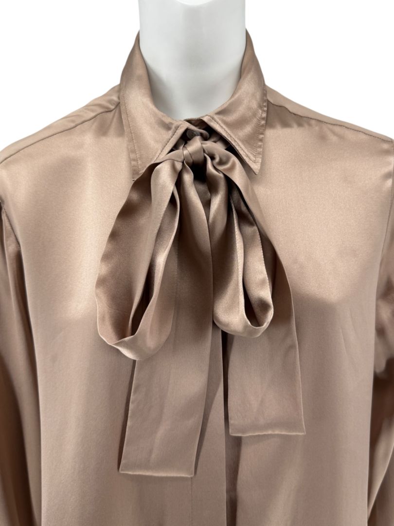 Brand New Kiton Bronze Silk Bow Blouse – Size 46