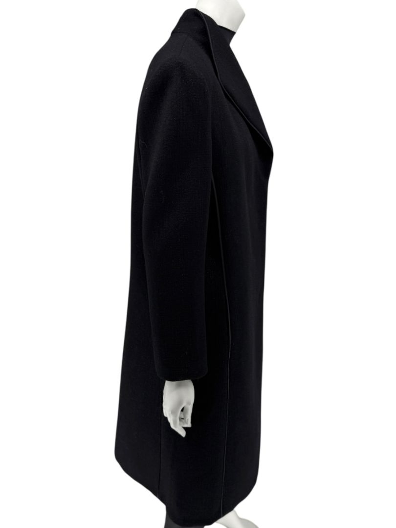 Pamella Roland Black Longline Coat Piped Trim Open Front Designer Outerwear Fits L