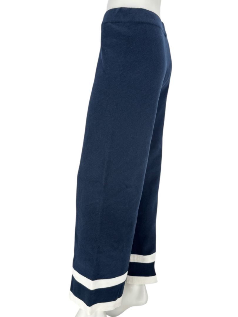 Holebrook Sweden Navy Cotton Wide-Leg Pants White Stripe Hem Size Large L