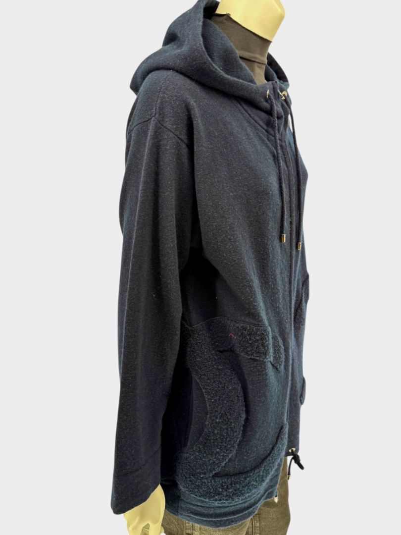 Chanel Navy Blue Cashmere Hoodie with Silver Hardware – Size 36