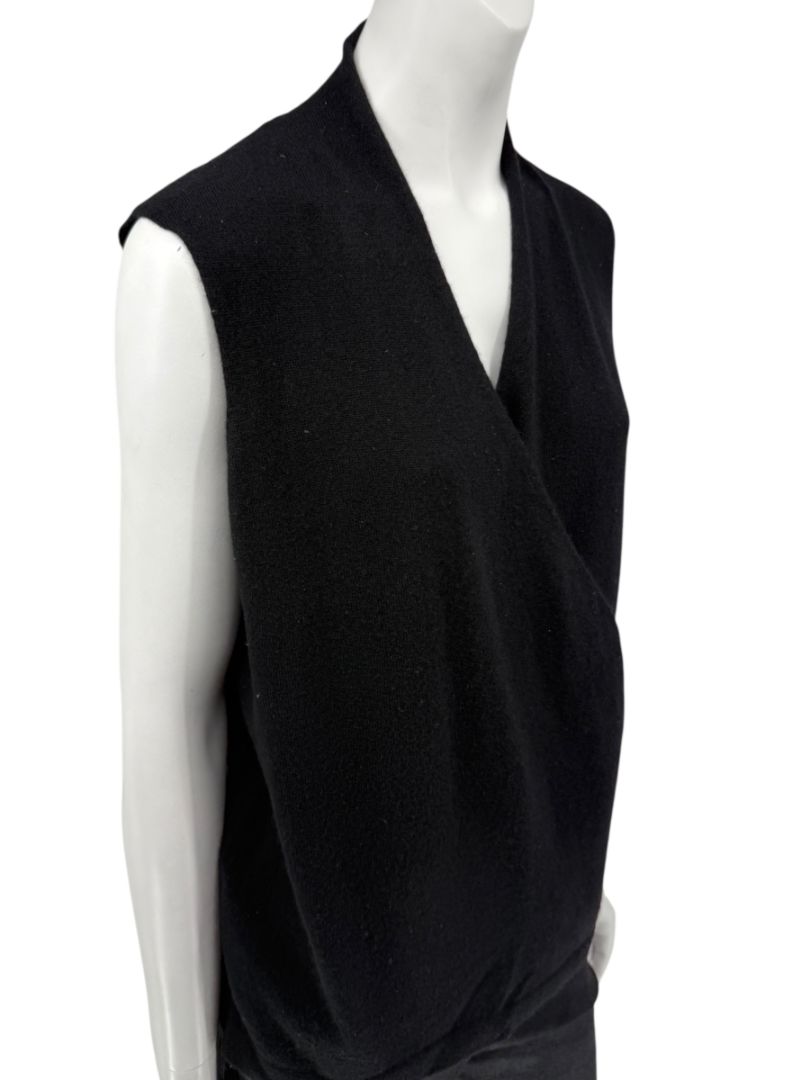 Linda Allard Ellen Tracy Black Wool Sleeveless Wrap Vest – Size L