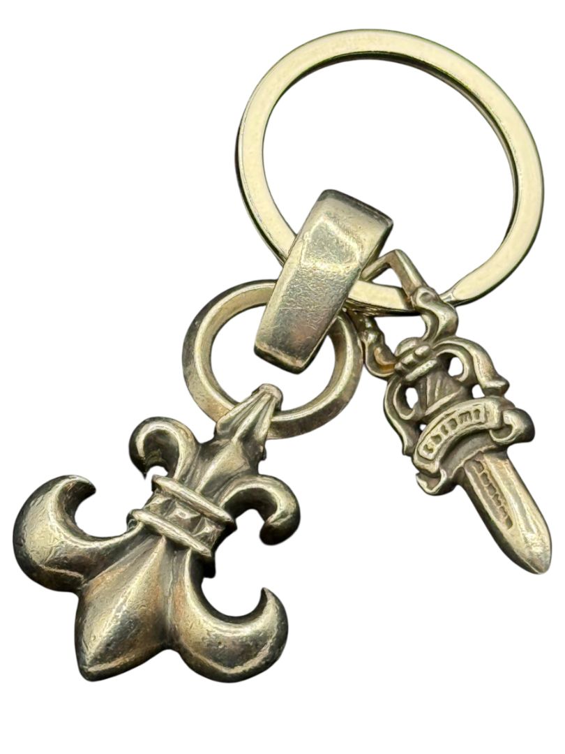 Chrome Hearts Fleur de Lis & #5 Dagger Key Ring – Sterling Silver