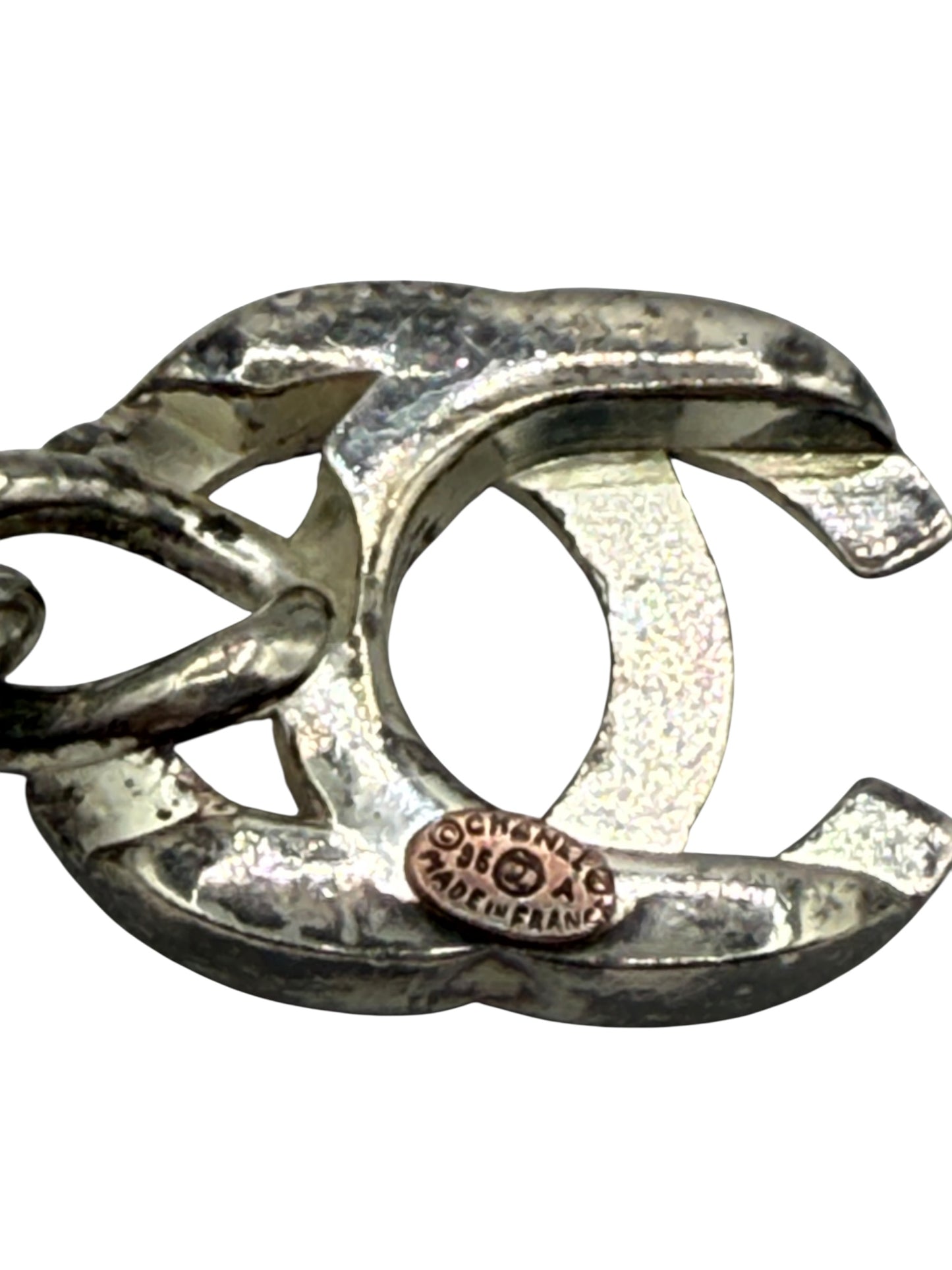 CHANEL Vintage 1996 Silver-Tone CC Turn Lock Chain Necklace