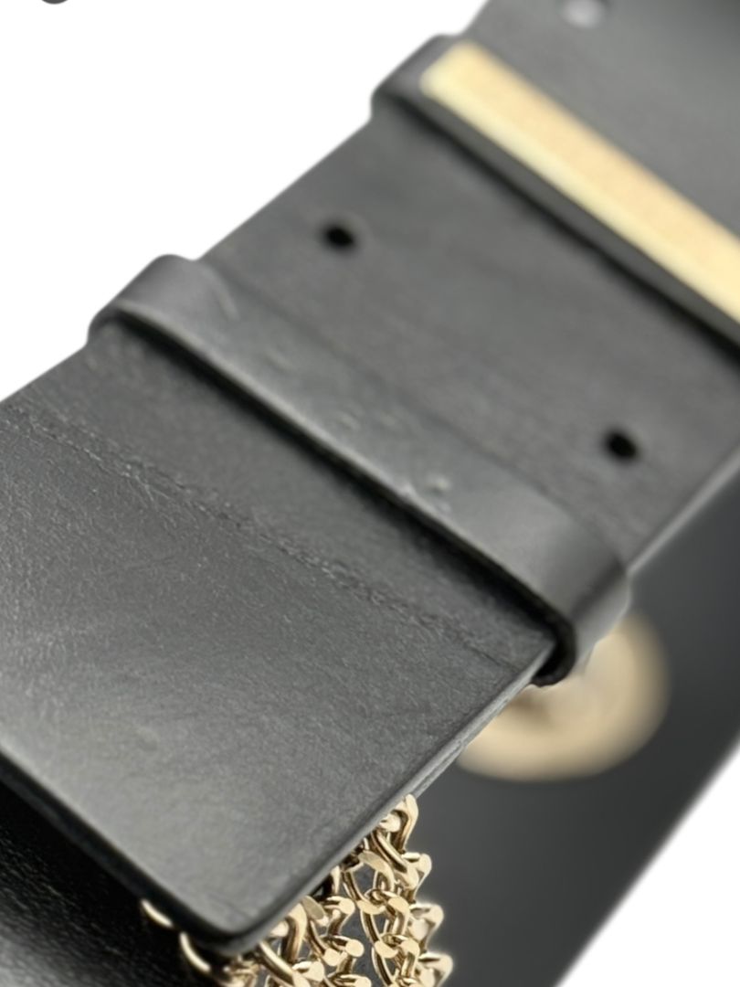 Chanel Spring 2008 Black Leather Gold Chain Accent Belt – Size 90/36
