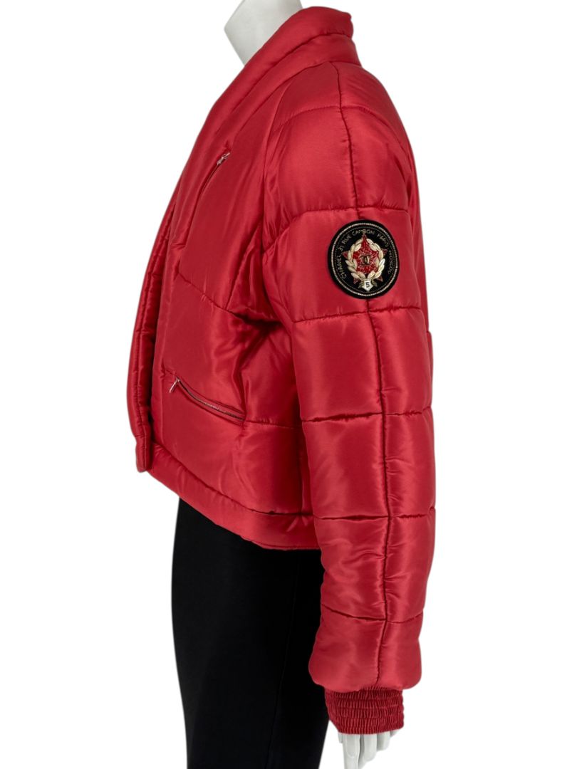 Chanel 2009 Paris Moscow Métiers d’Art Red Silk Puffer Bomber Jacket - Size 44