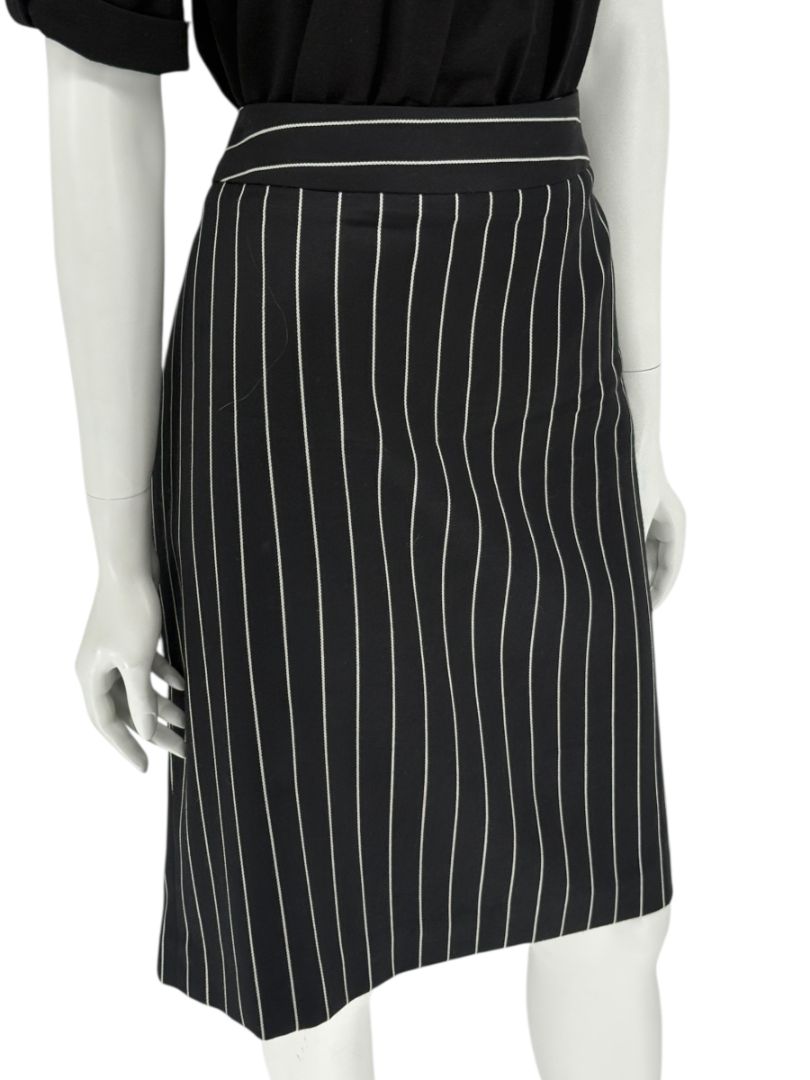 Armani Collezioni Black Pinstripe Wool Skirt – Size 12