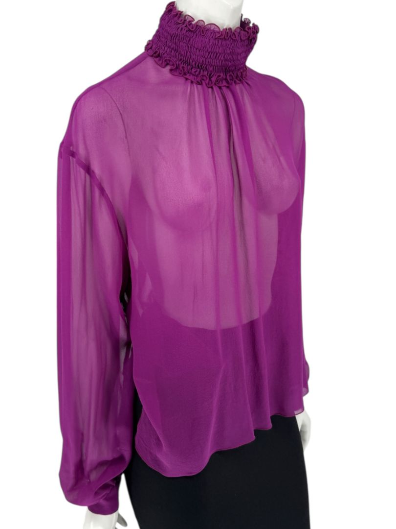 Chanel Fuchsia Silk High-Neck Blouse – Fall 2001 FR 42