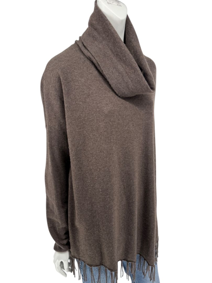 Repeat Cashmere Women’s Brown Wool-Cashmere Fringe Hem Sweater - Size L