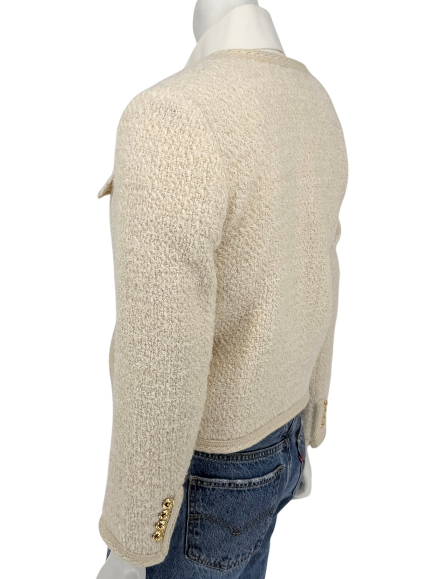 Celine “Chelsea” Ivory Tweed Jacket – Size FR 34