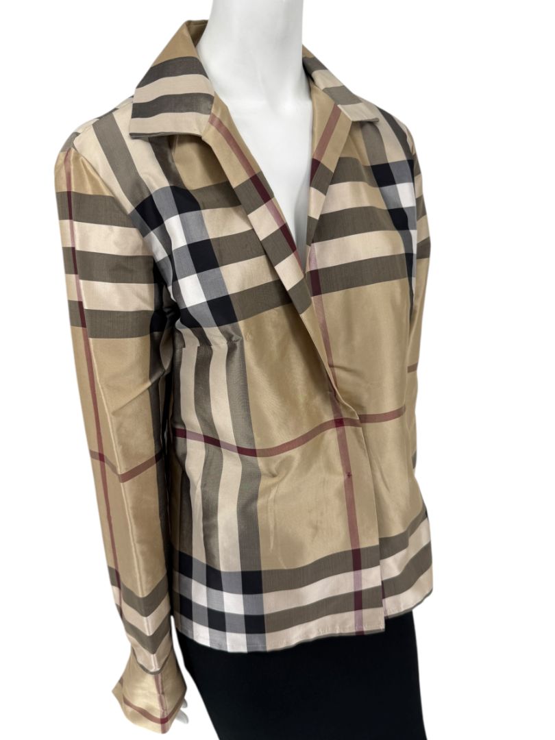 Burberry London Women’s Beige Nova Check Silk Blazer – Size XL
