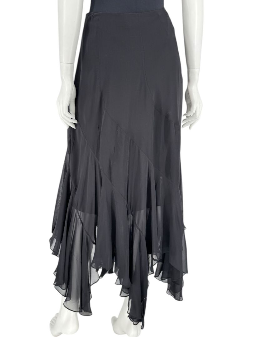 Dana Buchman Black Silk Asymmetric Ruffle Skirt – Size 12