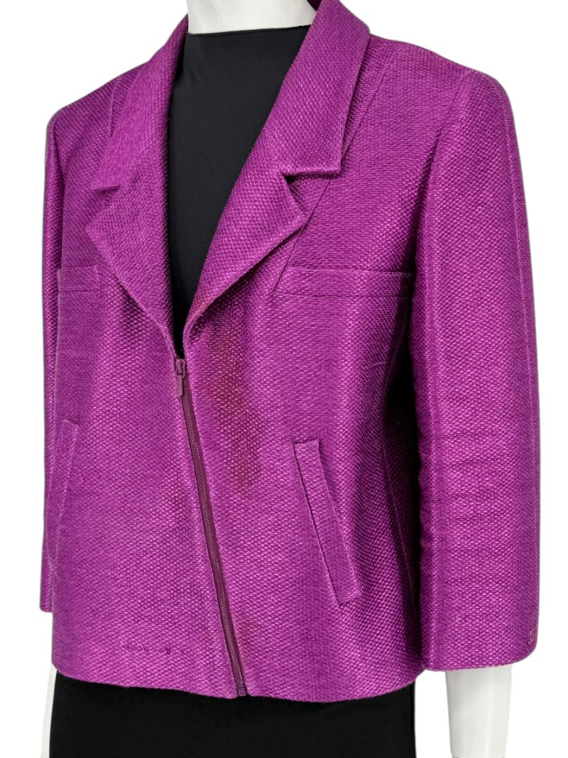 Chanel Fuchsia Textured Cotton-Blend Jacket – Size 42