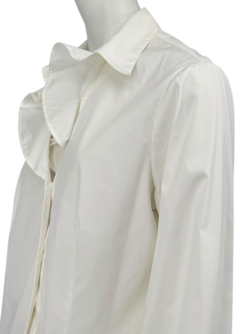 Lafayette 148 New York Ivory Cotton Blend Ruffle-Collar Blouse – Size 12