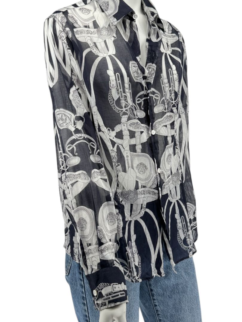 Craig Taylor Elegant Black & White Equestrian-Print Long-Sleeve Shirt – Size XL