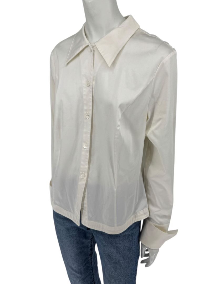 Escada White Cotton-Blend Lace-Up Back Dress Shirt – Size 42