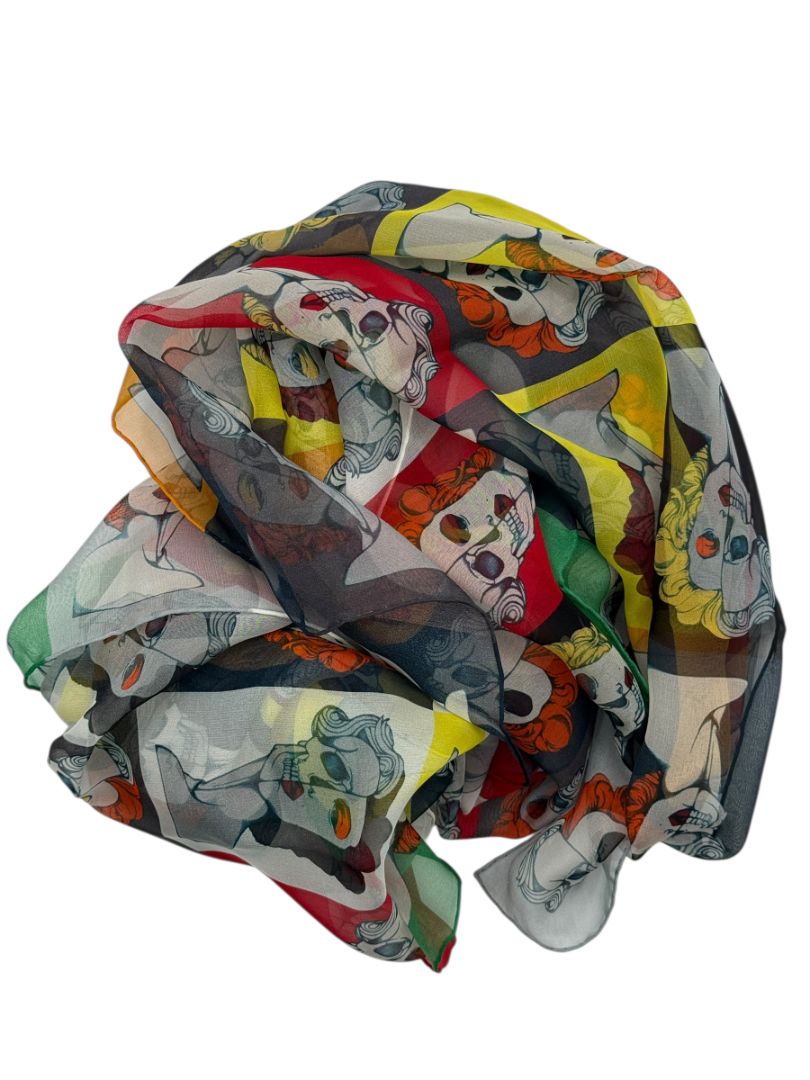 Alexander McQueen c.2008 Marilyn Monroe Skull Print Pop Art Silk Scarf RARE