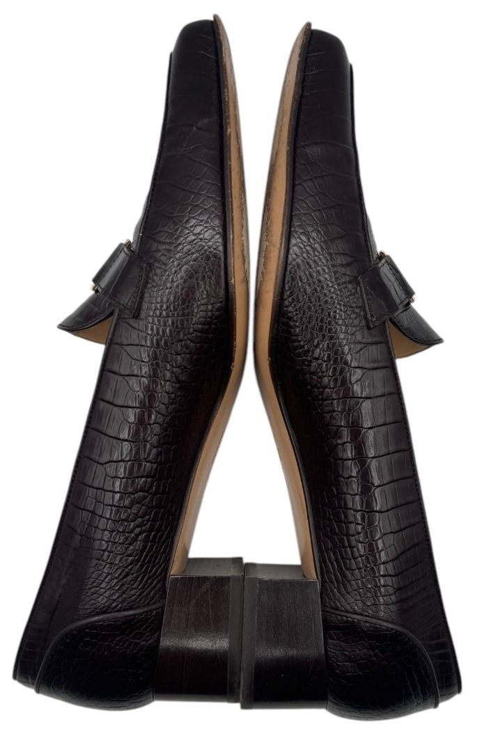 Salvatore Ferragamo Black Croc-Embossed Leather Loafers with Gold Gancini – Size 8.5 B (Made in Italy)