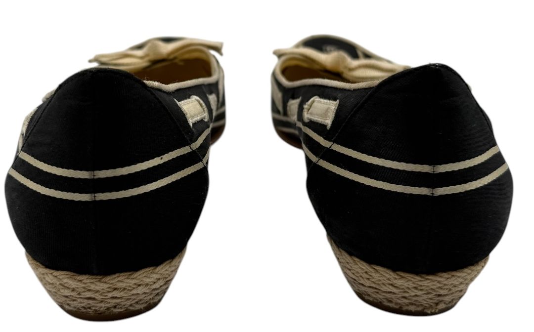 Chanel Black & Cream Canvas Logo Bow Espadrille Flats – Size 36 – Good Preowned Condition