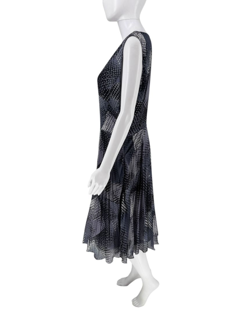 Armani Collezioni Grey & Black Abstract Dot Pleated Dress – Size 12 / IT 48