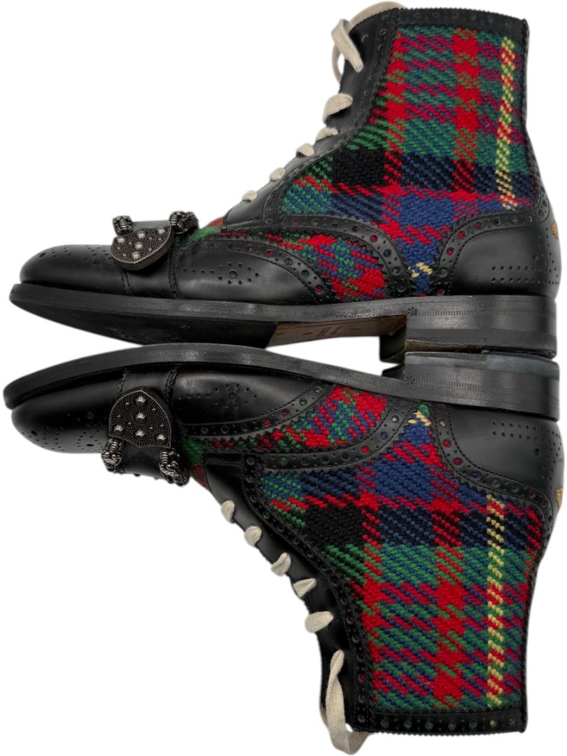 Gucci Tartan Wool & Leather Buckle Combat Boots – Men’s Size 6 (EU 40)