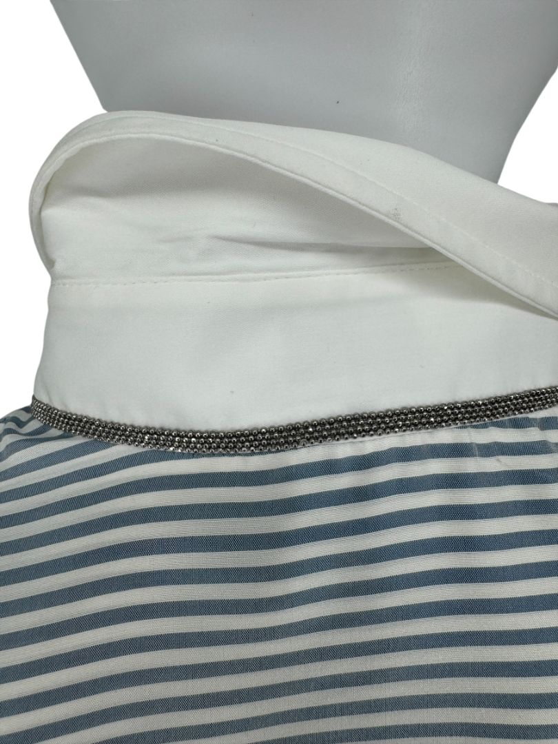 Brunello Cucinelli Striped Silk Shirt with Contrast Collar – Size M
