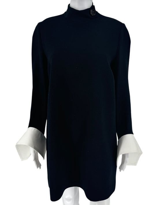 Victoria Victoria Beckham Wool Shift Dress with Contrast Cuffs - Size 8